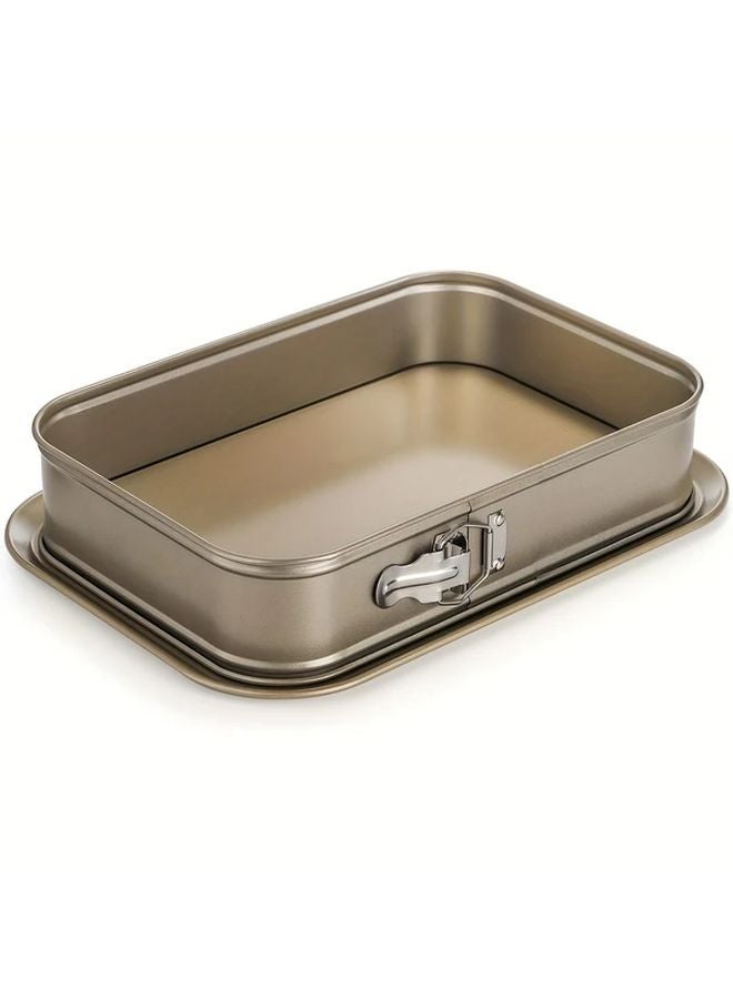 Golden Non Stick Rectangular Cake Pan With Removable Bottom And Quick Release Clasp Lid - Image 5